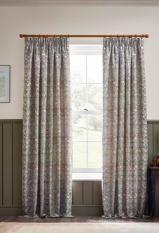 Strawberry Thief Jacquard Pencil Pleat, Biscuit - Ready Made Curtains